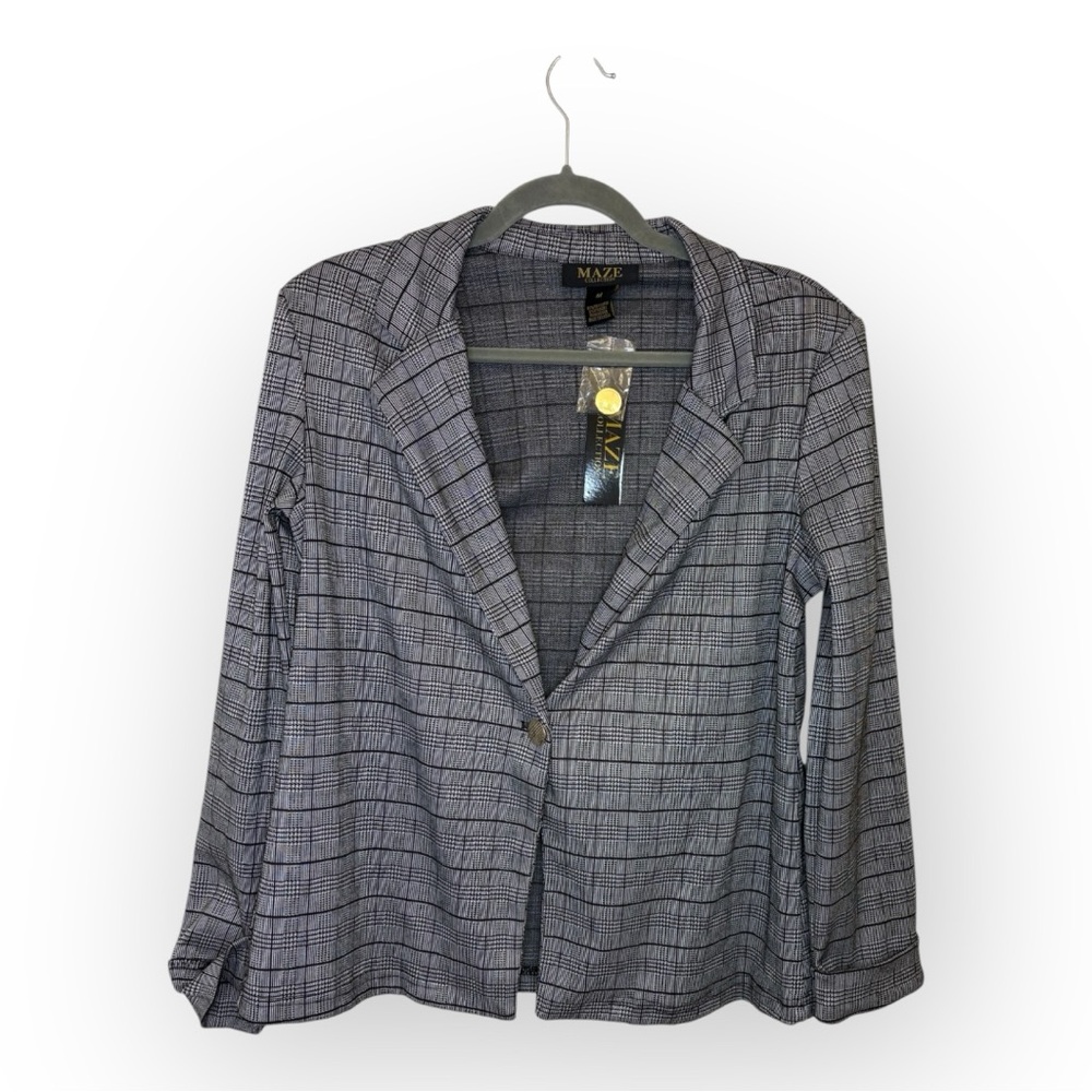 Maze Gray Plaid Blazer l Classic Checkered Workwear Office Jacket Medium NWT